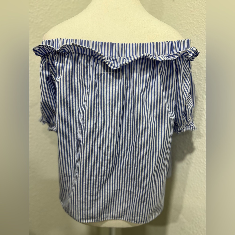 VINEYARD VINES Striped Off the Shoulder Short Sleeve Bardot Top EUC - Picture 4 of 9